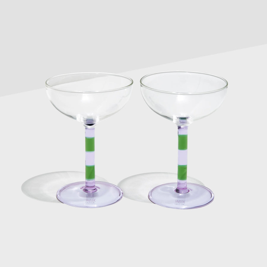 Striped Coupe Glasses - Lilac & Green s/2