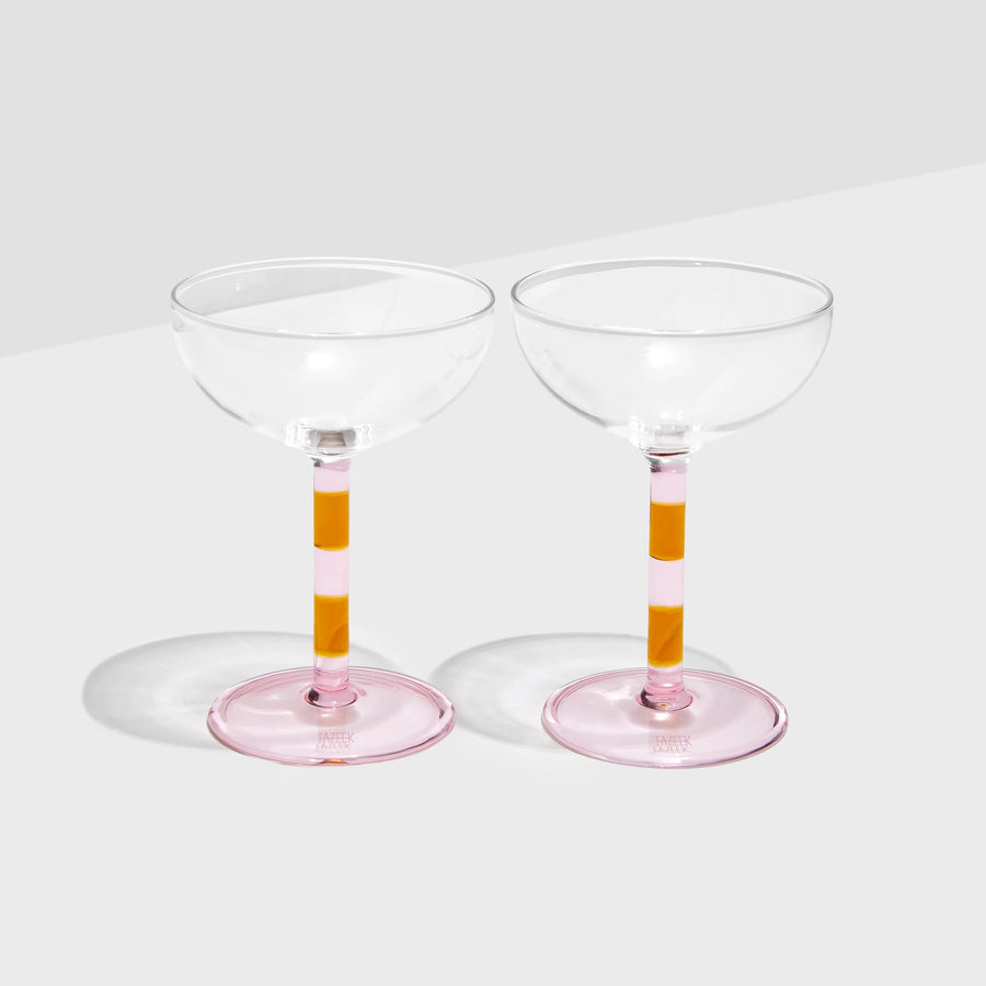 Striped Coupe Glasses - Pink & Amber s/2