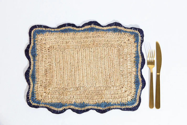 Garden Party Rectangle Placemat, navy/blue, s/4