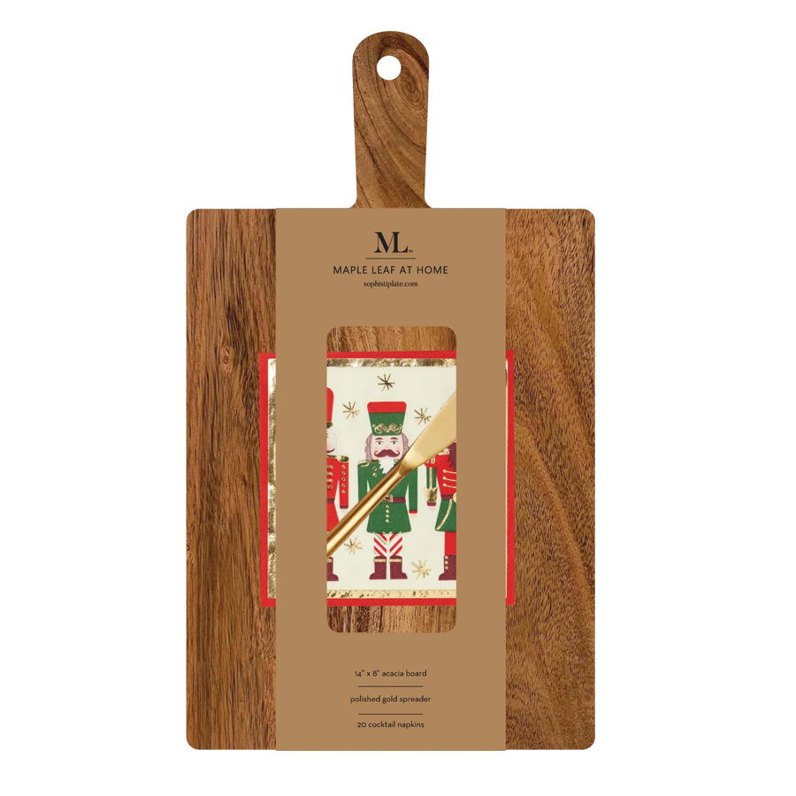 Nutcracker Serving Acacia Board w/Gold Spreader