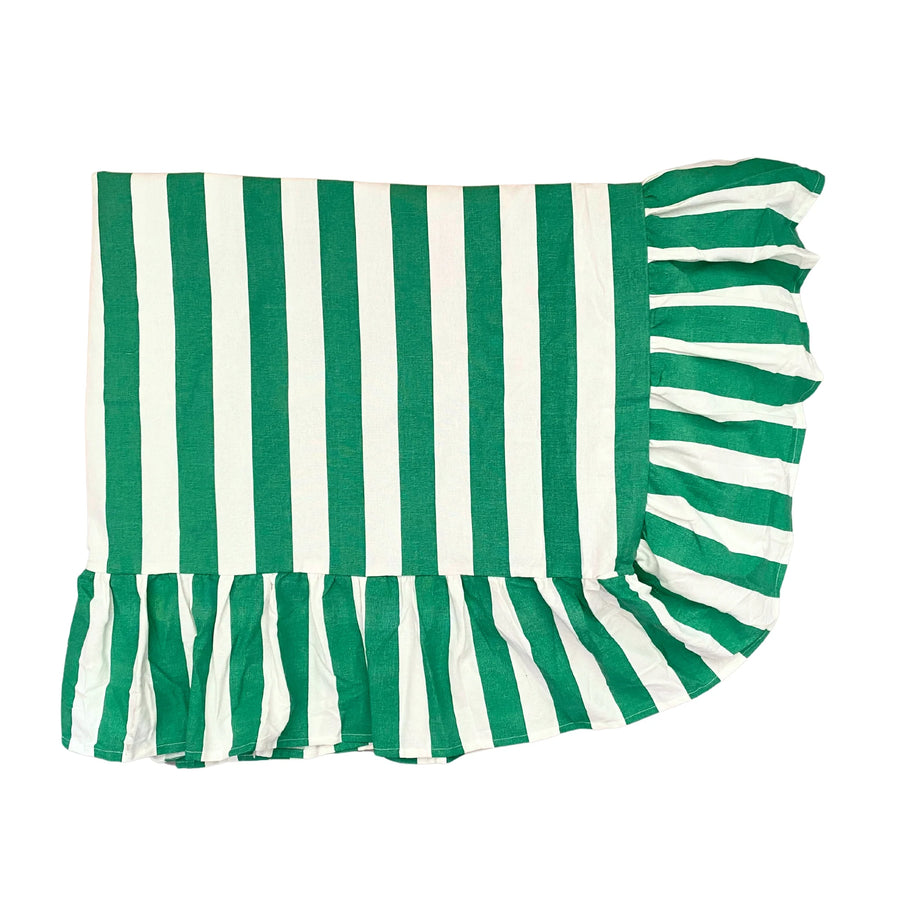 Green and White Striped Tablecloth