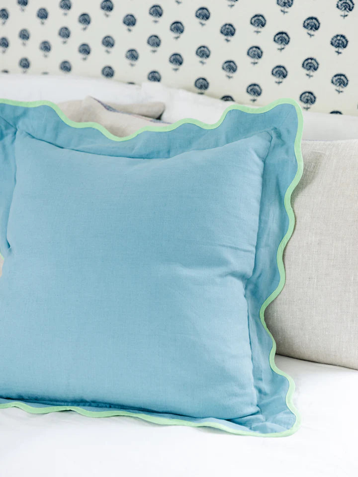 Darcy Linen Pillow Aqua + Mint