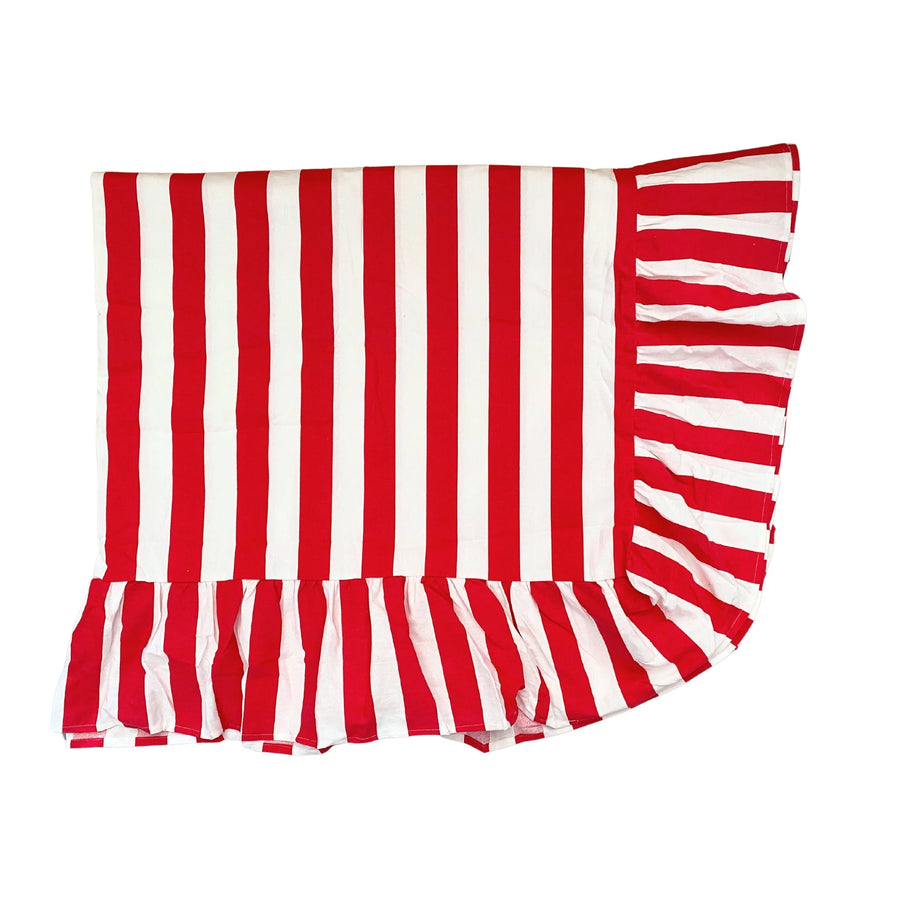 Red and White Striped Ruffle Tablecloth