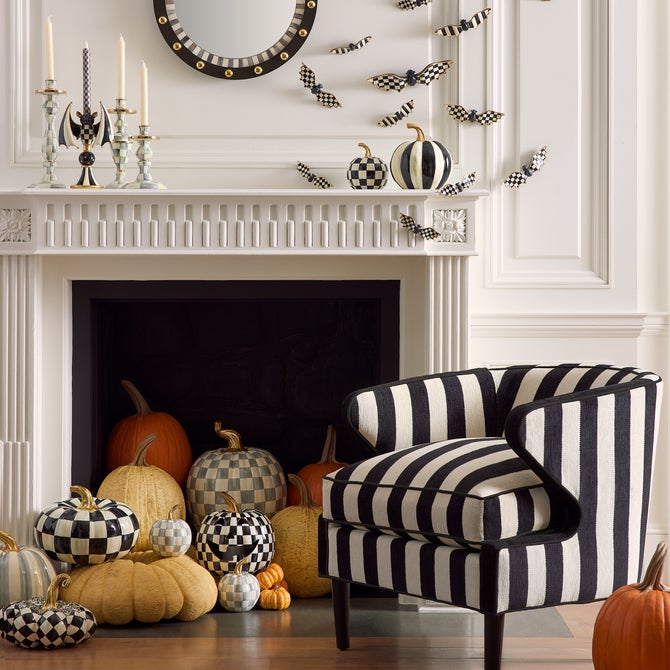 Mackenzie Childs Courtly Check Glossy Mini Pumpkin