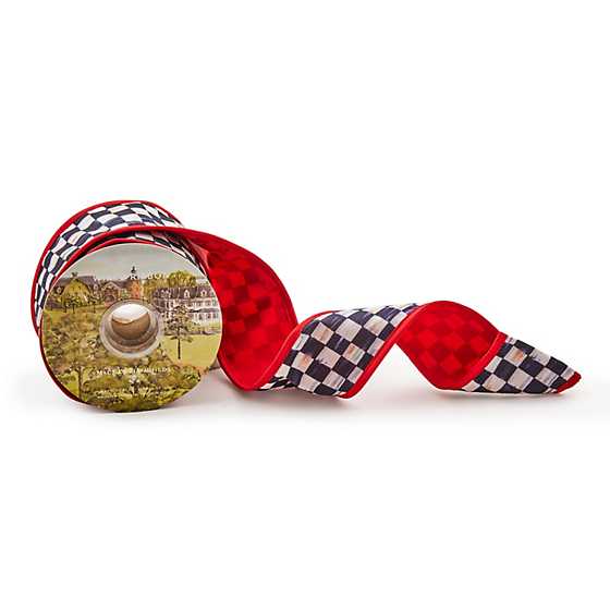 Mackenzie Childs Courtly Check Red Back Ribbon, 2.5"