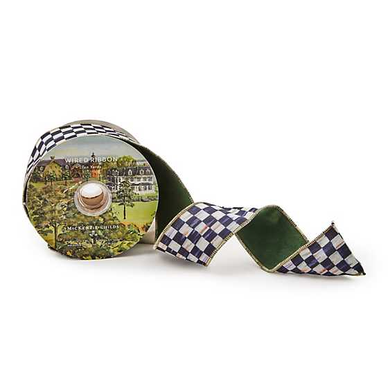 Mackenzie Childs Courtly Check Green Suede Ribbon, 2.5"