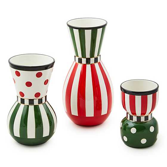 Mackenzie Childs Ceramic Holiday Vases, s/3