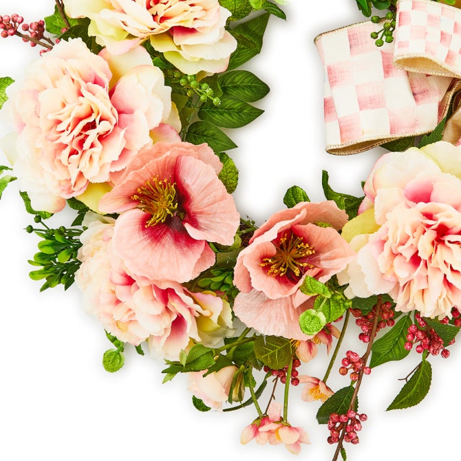 Mackenzie Childs Rosy Check Rose 24" Wreath