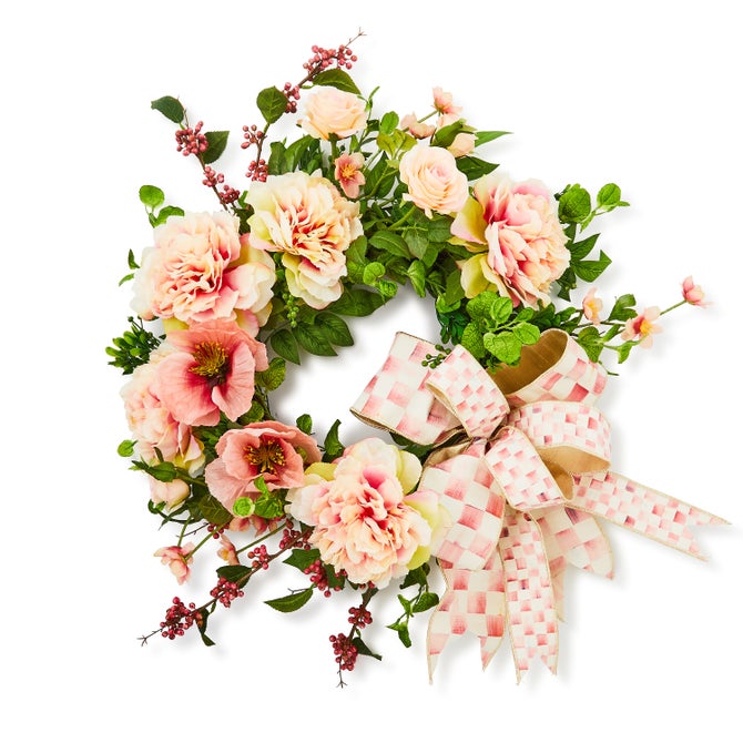 Mackenzie Childs Rosy Check Rose 24" Wreath