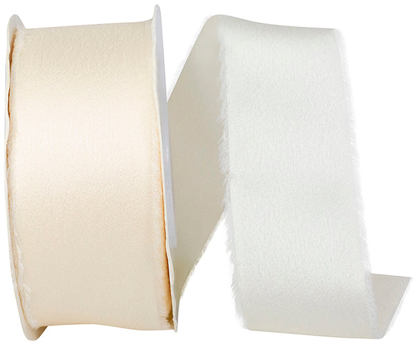 Frayed Edge Silk Touch Ribbon, Ivory, 1.5"