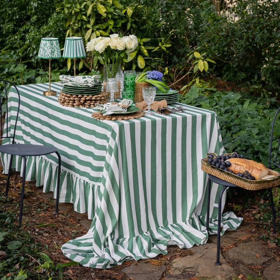 Green and White Striped Tablecloth