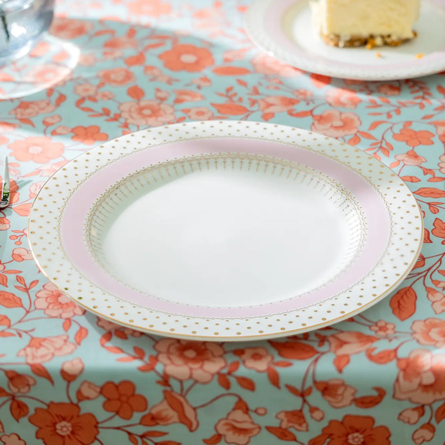 Pink Stripe w/Gold Dots Porcelain Dinner Plate