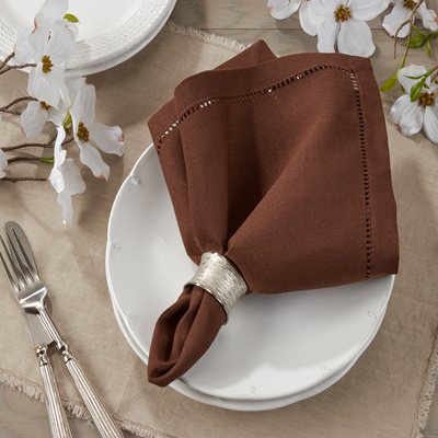 Hemstitch Border Cloth Dinner Napkin, chocolate, s/4