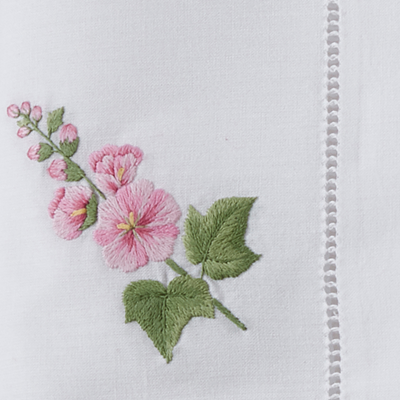 Embroidered Hollyhock Dinner Napkin - s/4