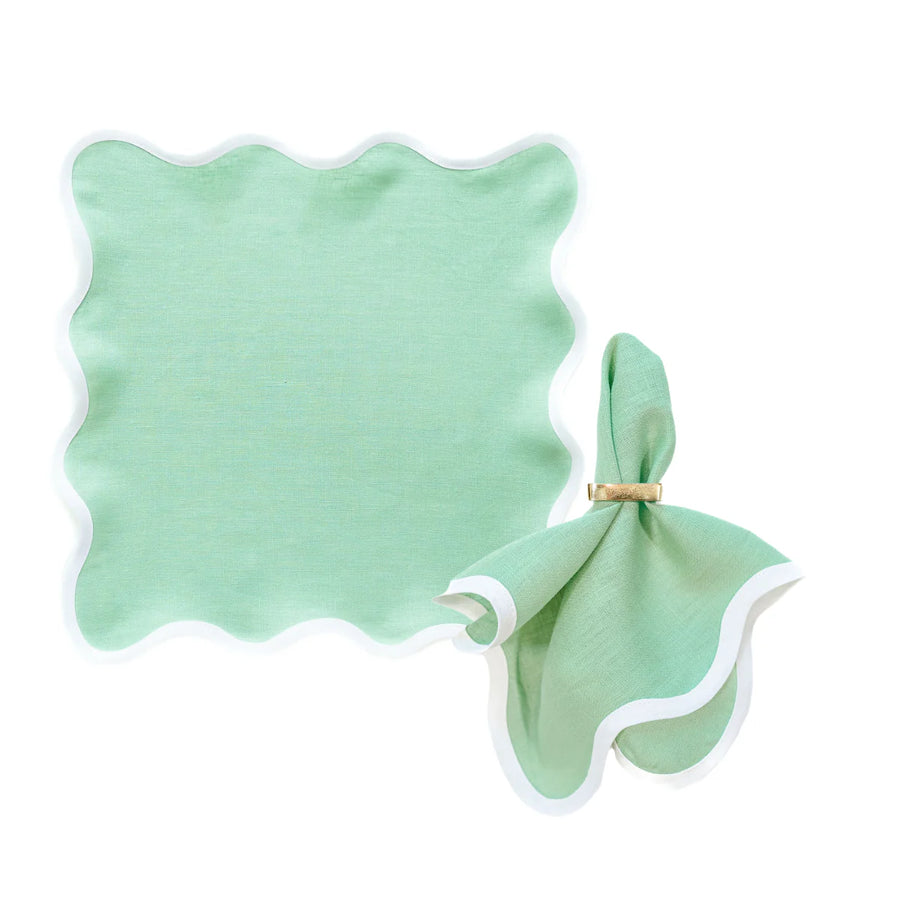 Linen Scalloped Square, Garden Green