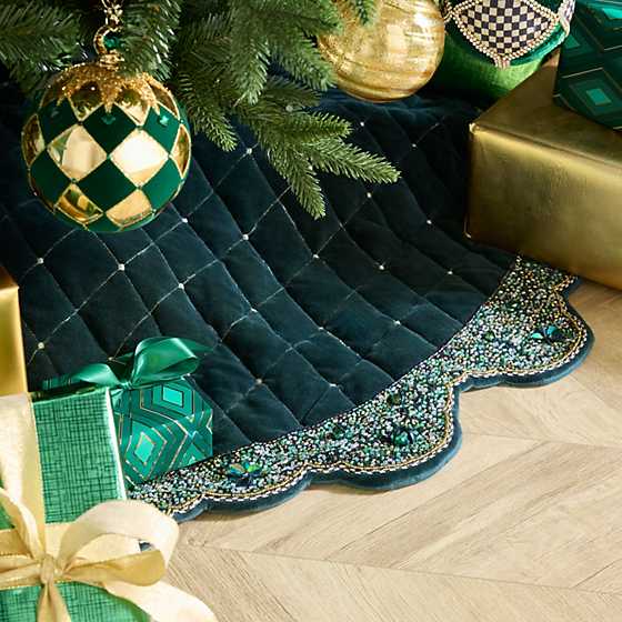 Emerald Beaded Holiday Tree Skirt