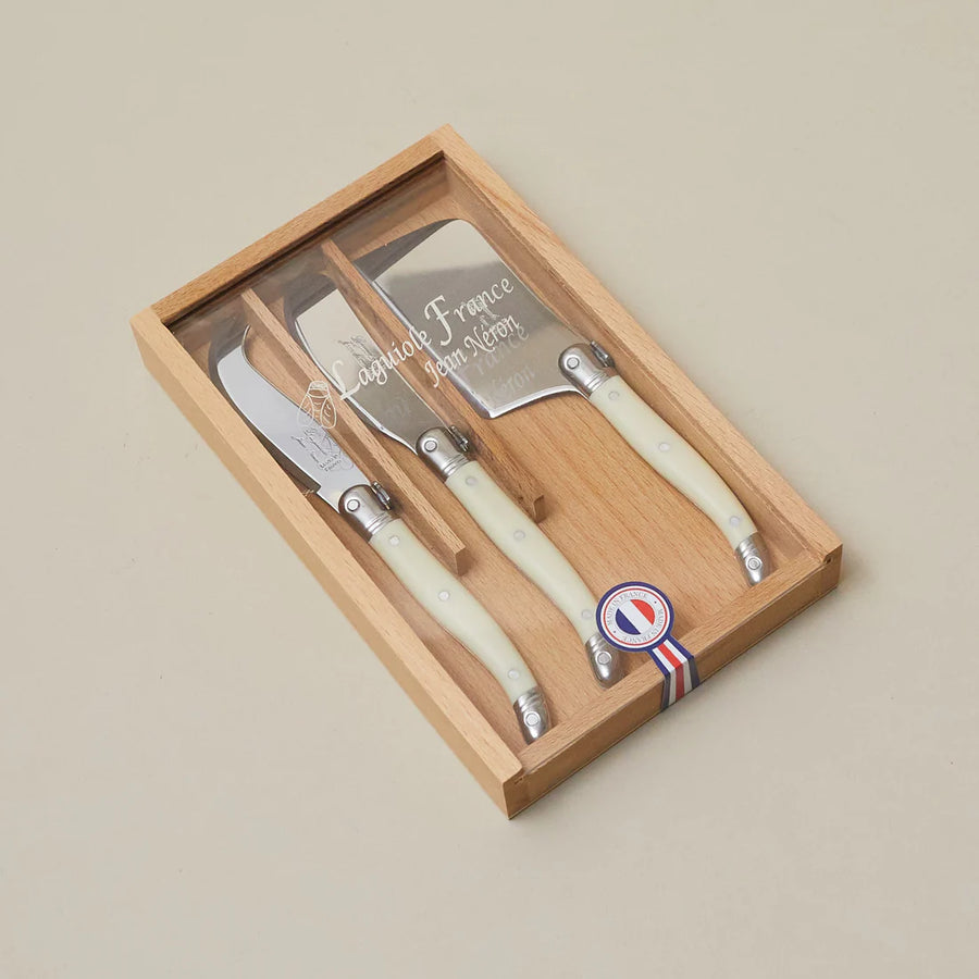 Laguiole 3 Piece Mini Cheese Utensil Set, Ivory