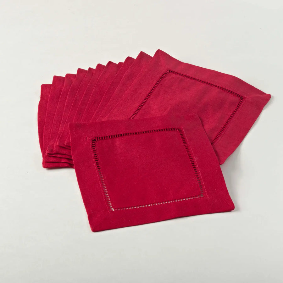 Hemstitched Cocktail Napkin, Red, s/4