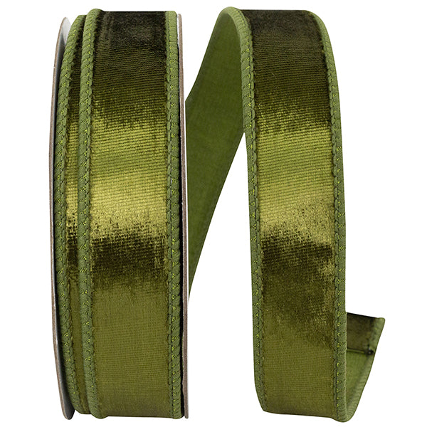 Plush Velvet Elite Wire-Edge Ribbon, Olive, 1"