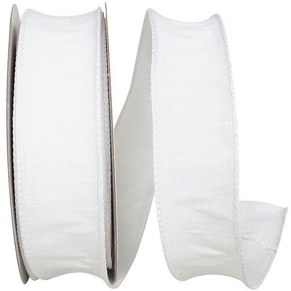 Dupioni Wired Edge Ribbon, White, 1.5"