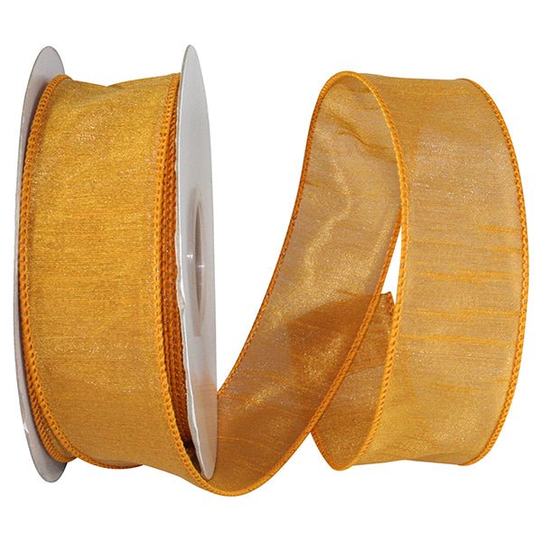 Dupioni Wire-Edge Ribbon, Gold, 1.5"