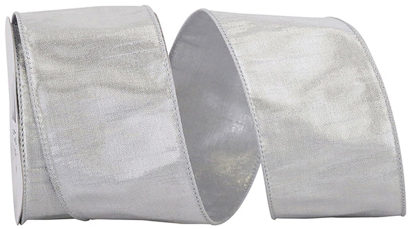 Dupioni Wire-Edge Ribbon, Silver Metallic, 2.5"