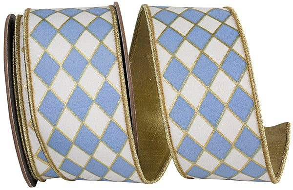 Harlequin Diamond Deluxe Wire Edge ribbon, 2/5", French Blue