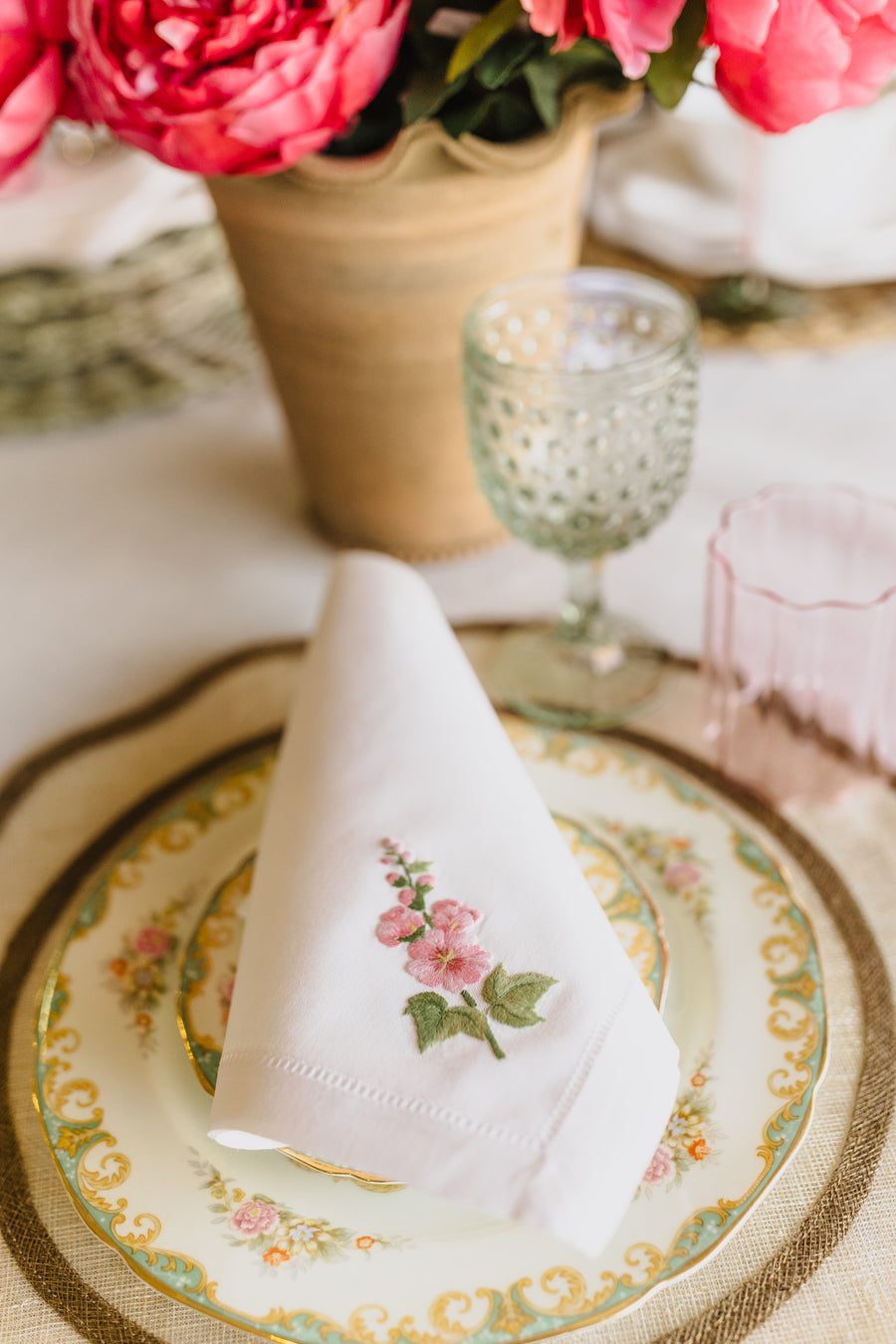 Embroidered Hollyhock Dinner Napkin - s/2