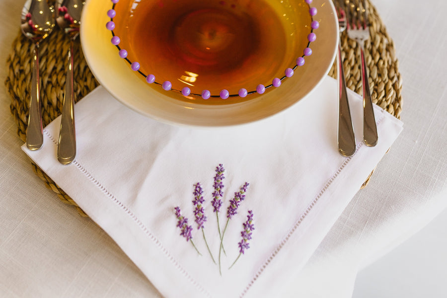 Embroidered Lavender Dinner Napkin - s/2