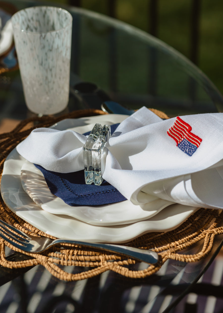 Embroidered American Flag Dinner Napkin - s/4