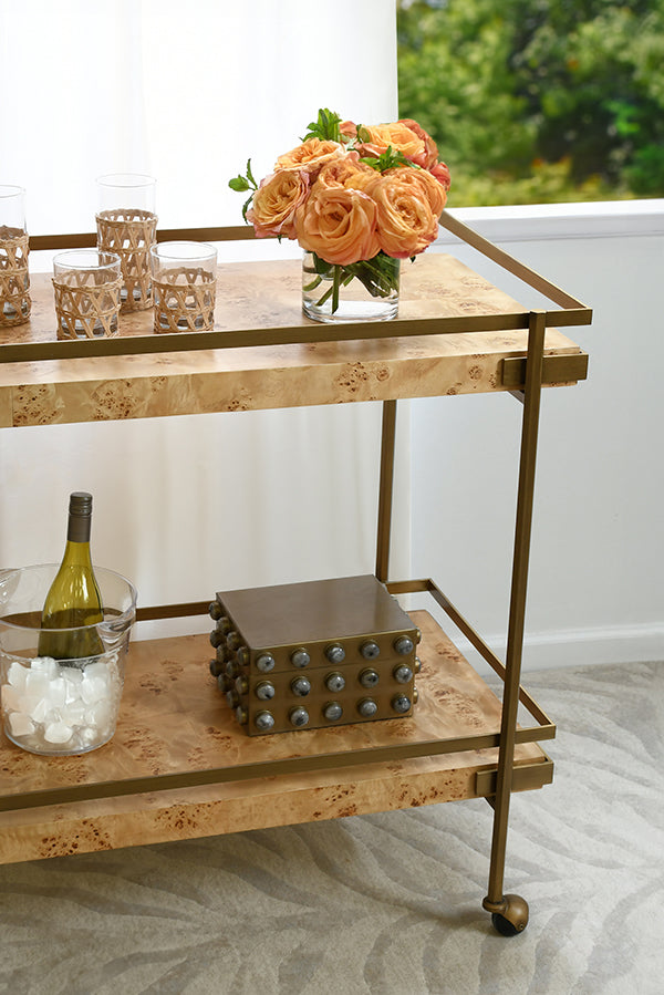 Cash Burl Wood & Brass Bar Cart