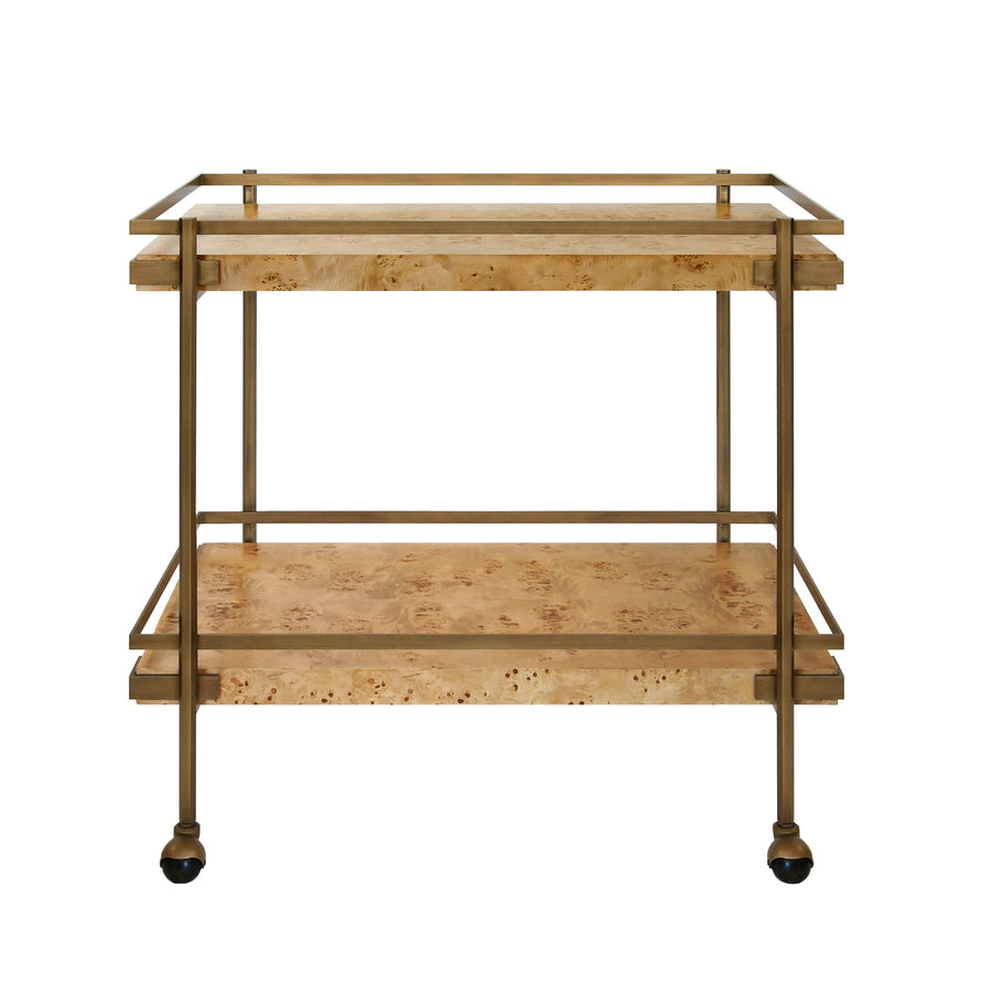 Cash Burl Wood & Brass Bar Cart