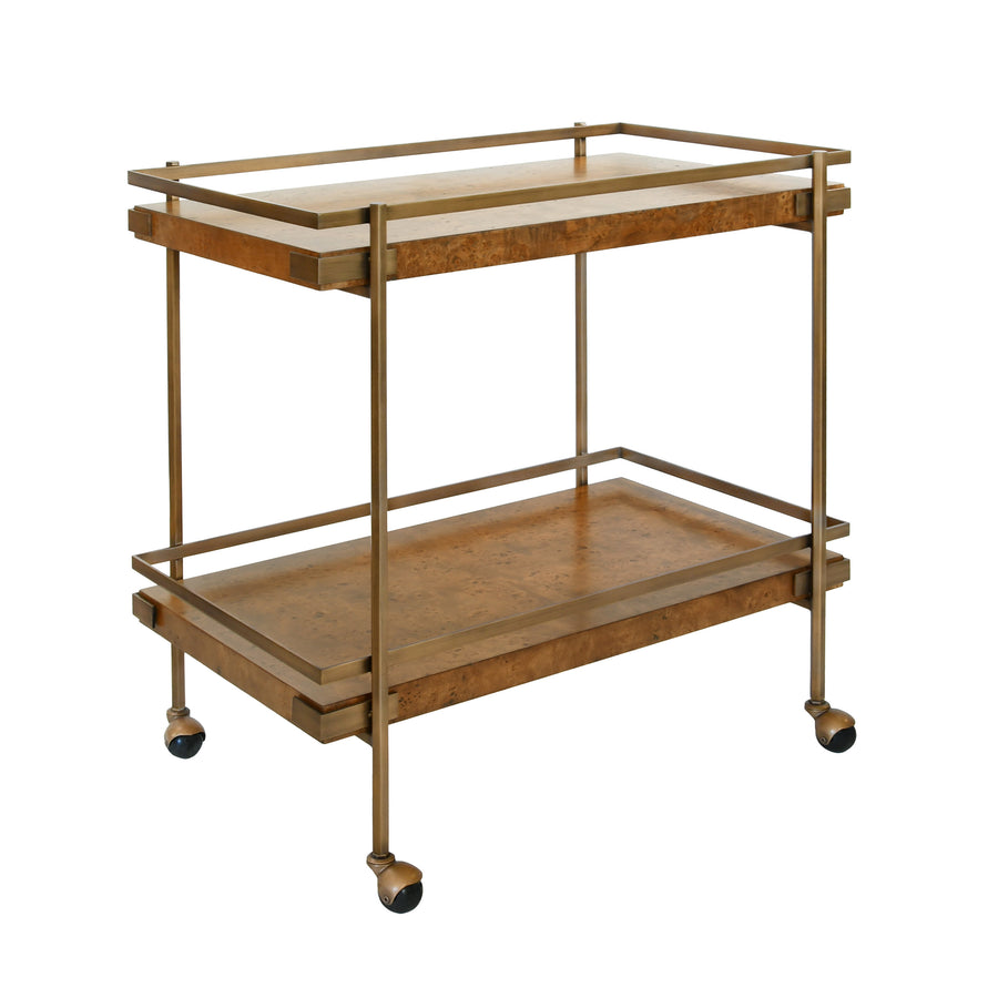Cash Burl Wood & Brass Bar Cart
