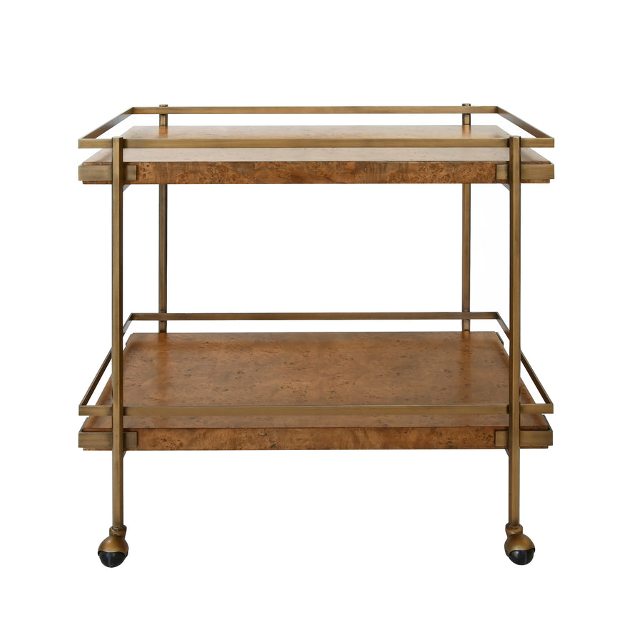 Cash Burl Wood & Brass Bar Cart