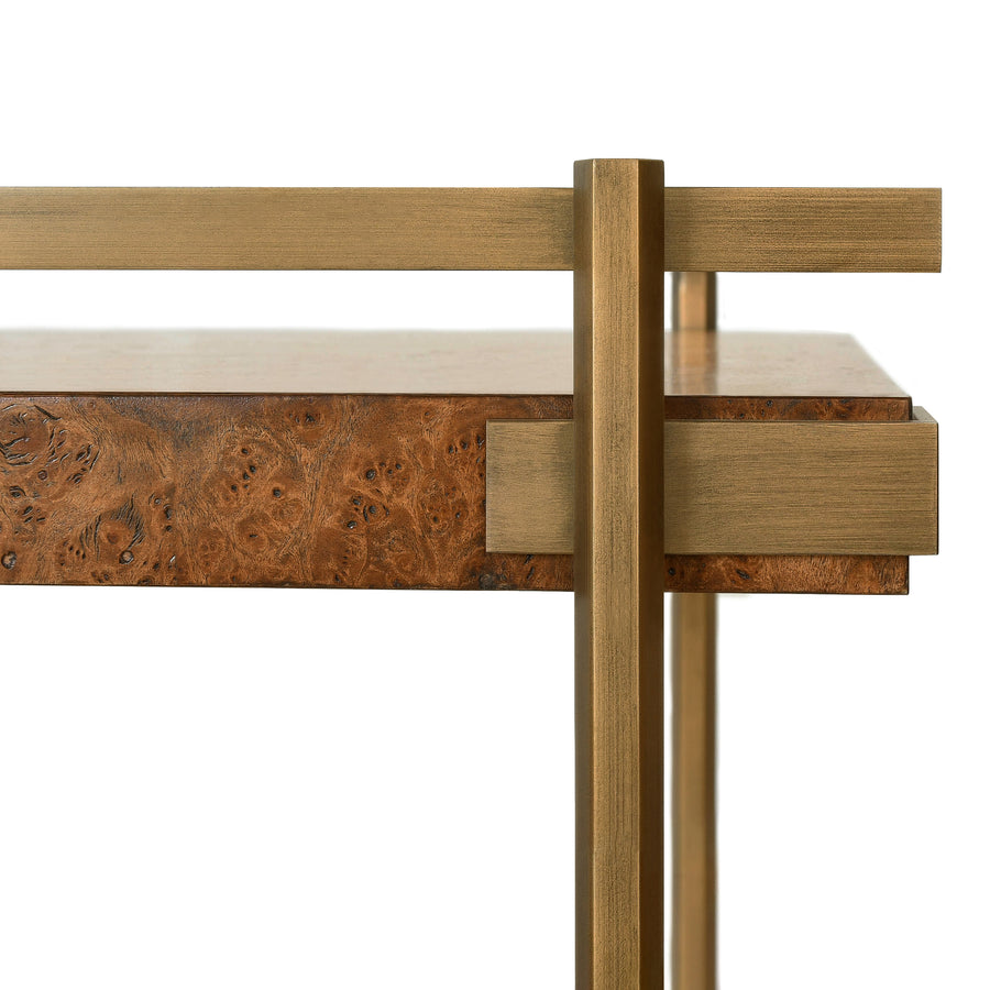 Cash Burl Wood & Brass Bar Cart