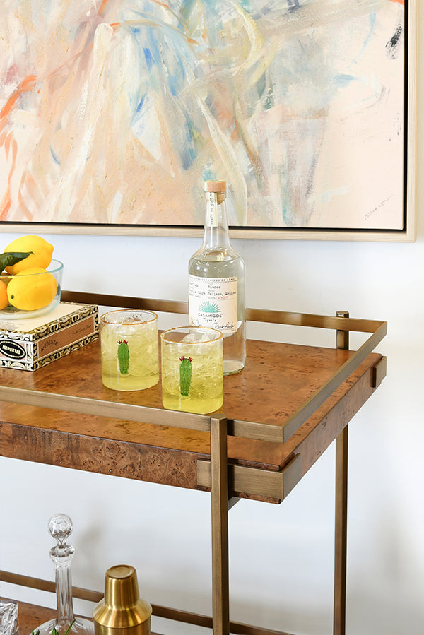 Cash Burl Wood & Brass Bar Cart