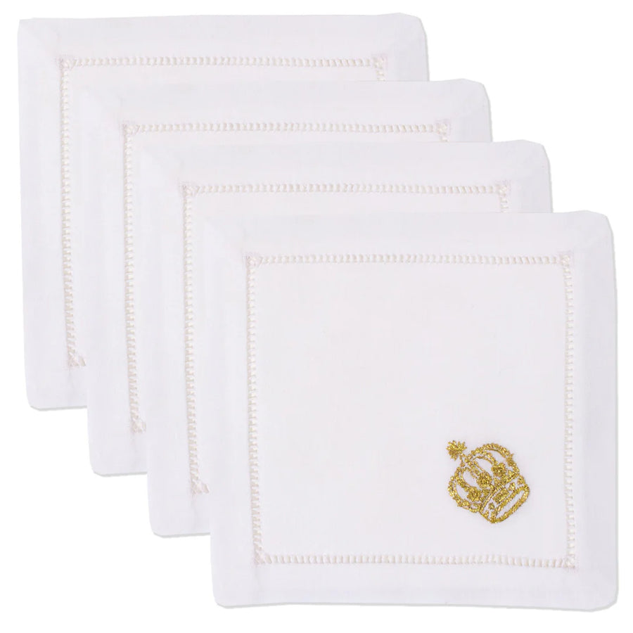 Gold Crown Cocktail Napkins, s/4