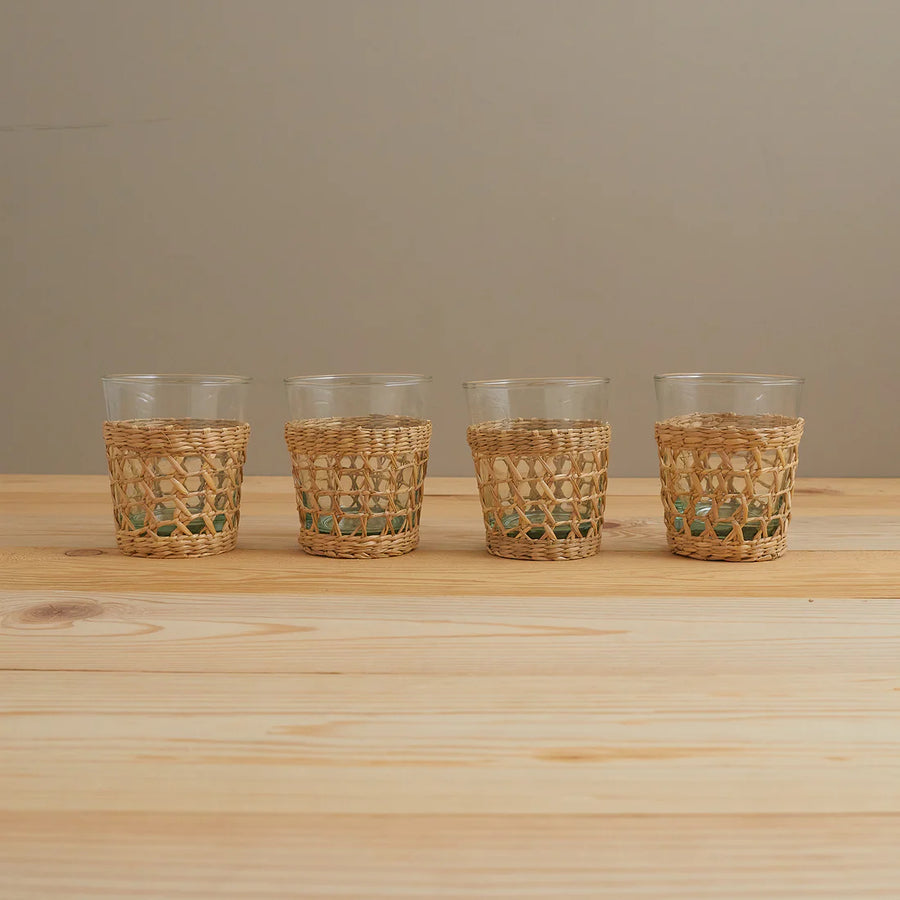 Seagrass Wrapped Lowball Glasses, s/6