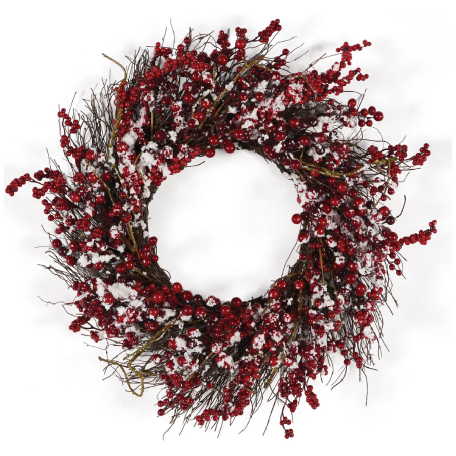 Snowy Ilex Berry Wreath, 24"