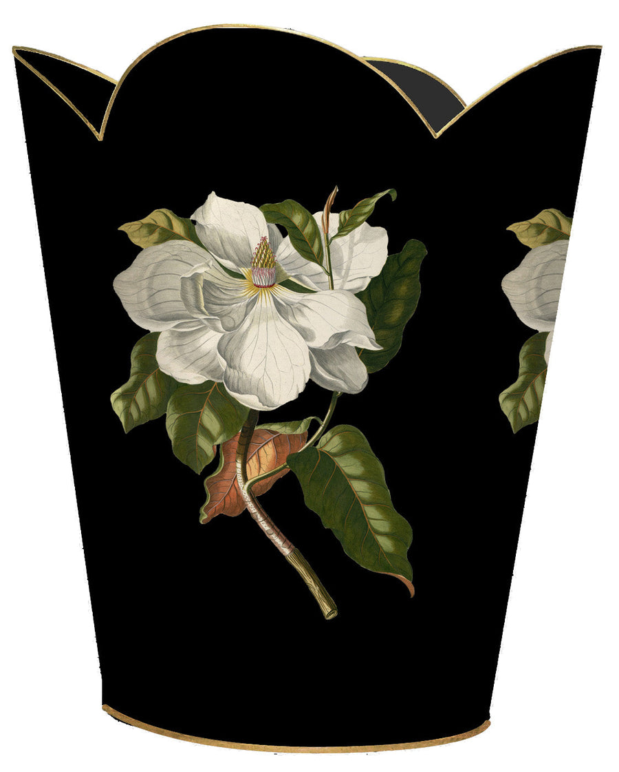 Black Magnolia Scalloped Tin Waste Bin