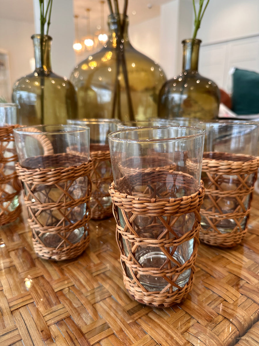 Rattan Wrapped Highball Glasses, s/6