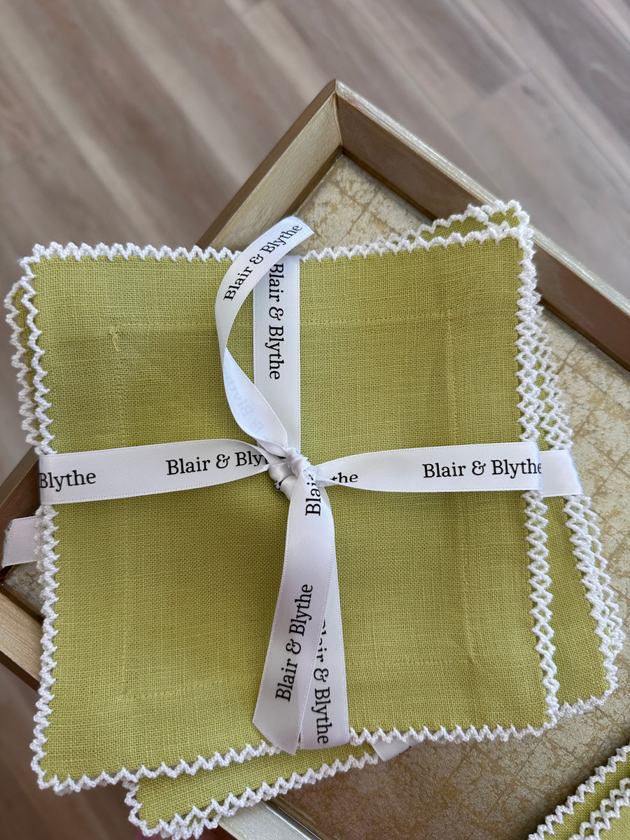 Picot Edge Cocktail Napkins, s/4 Citrus Green and White