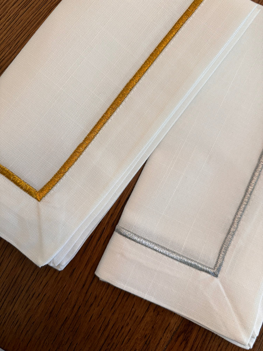 Embroidered Metallic Lined Cloth Napkin, s/4