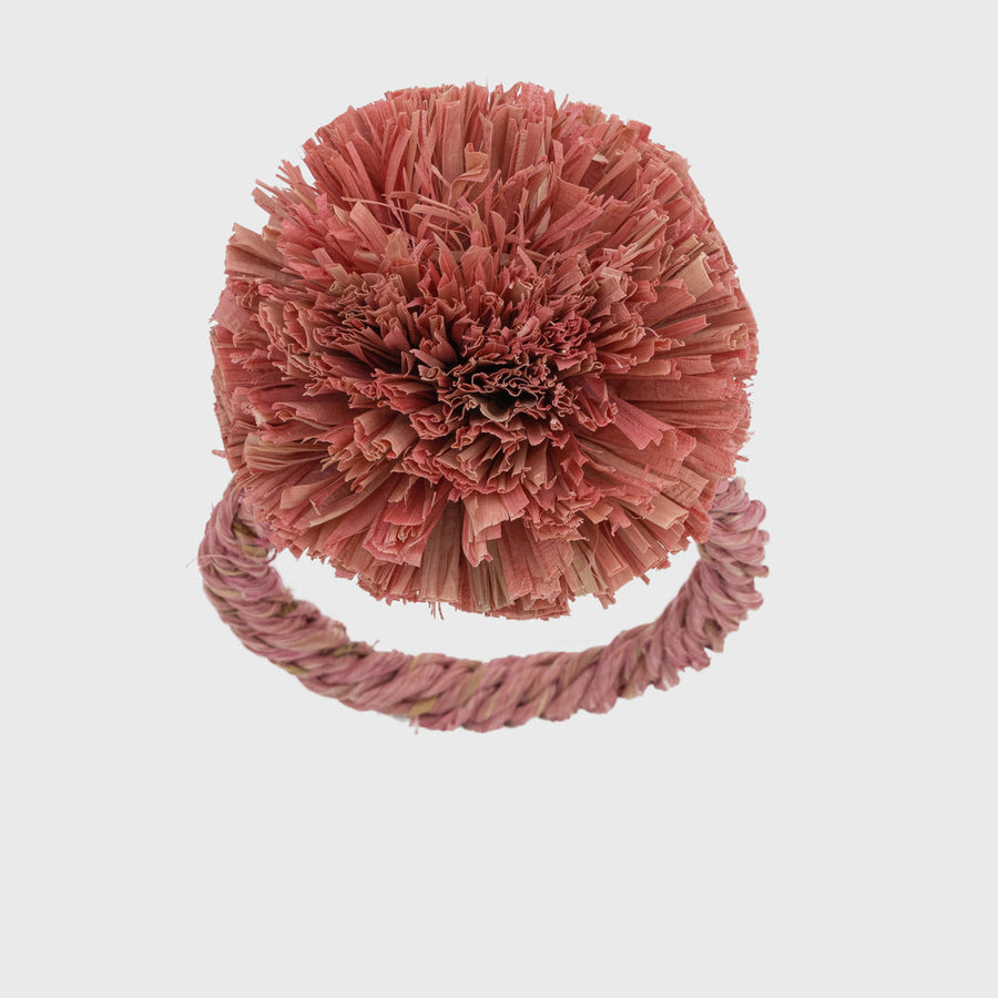 Straw Pompom Napkin Rings, s/4