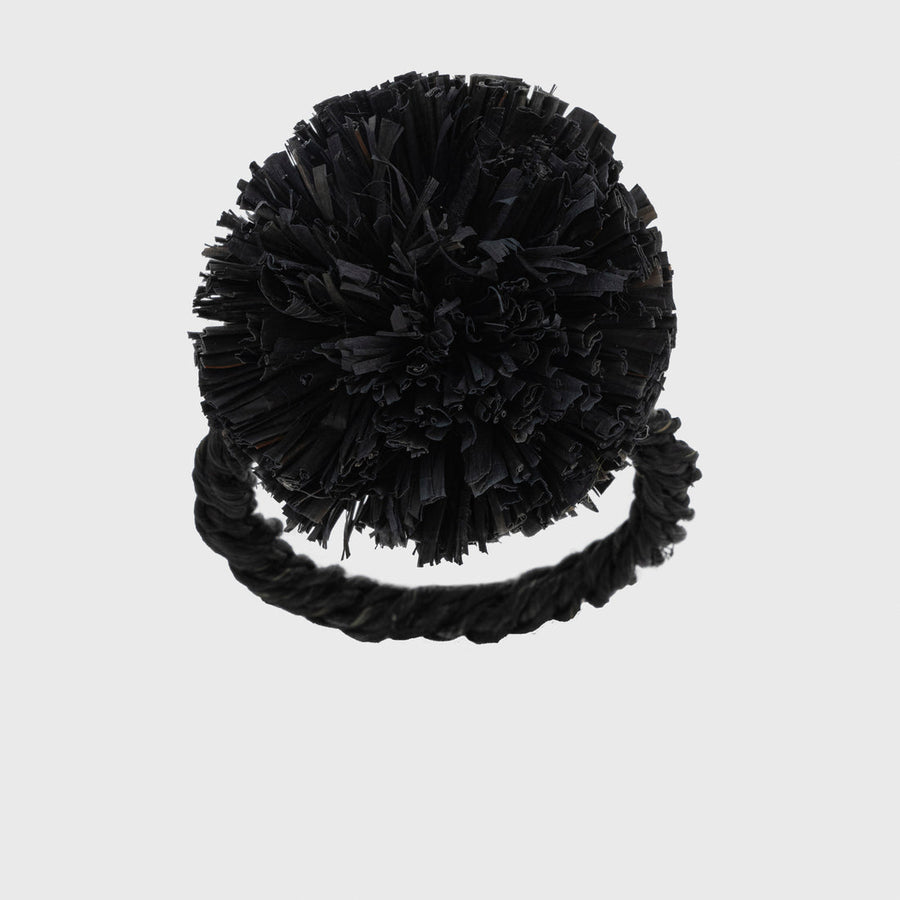 Straw Pompom Napkin Rings, s/4