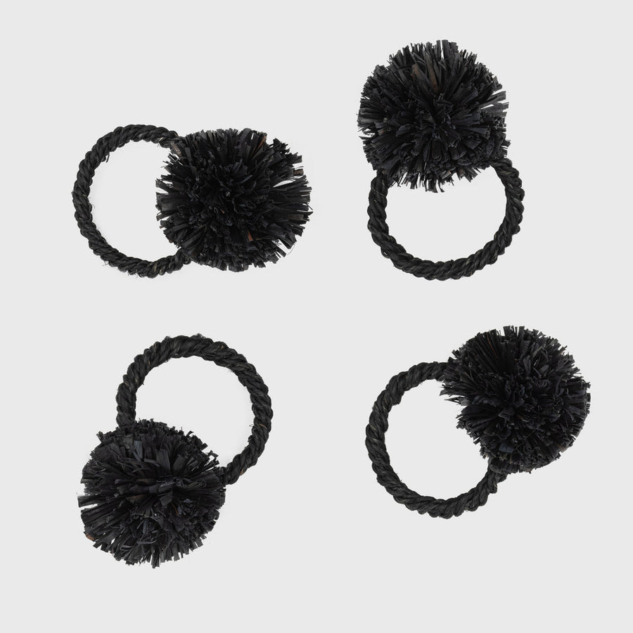 Straw Pompom Napkin Rings, s/4