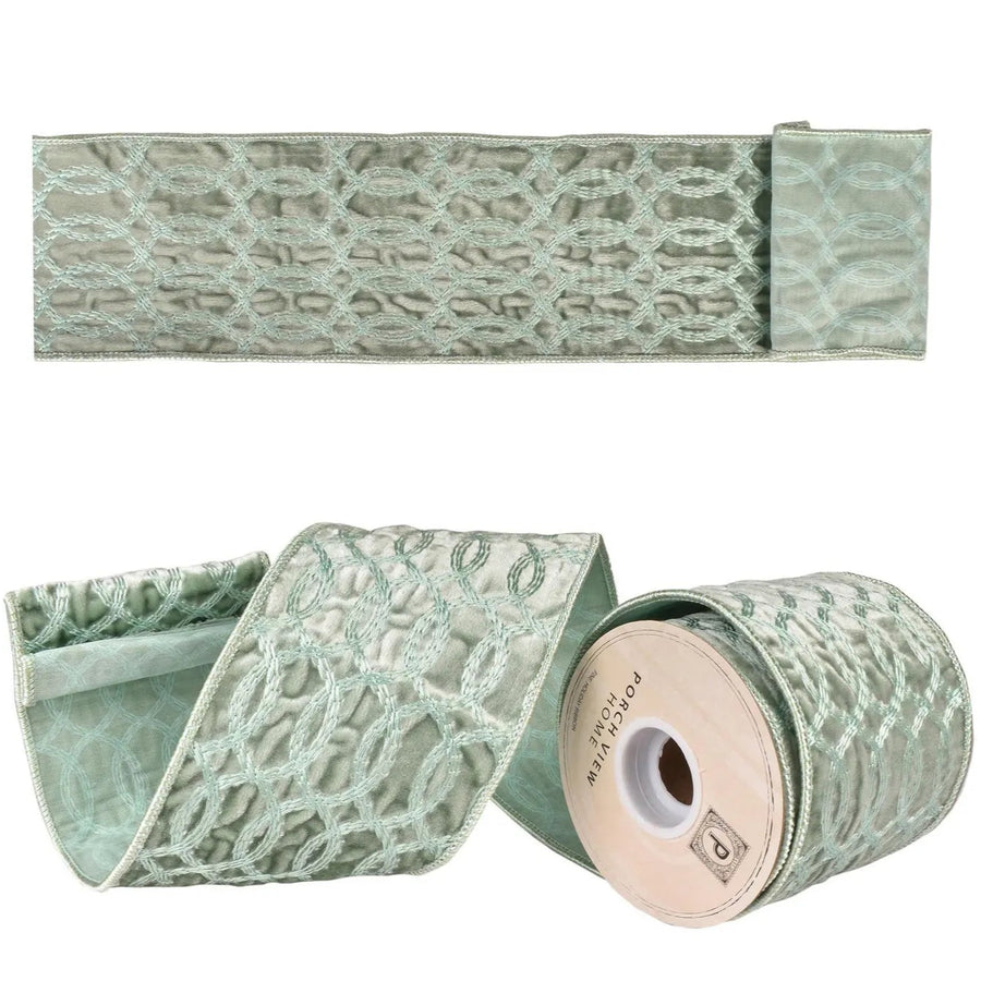 Celadon Velvet Ribbon, Wired Edge, 4"