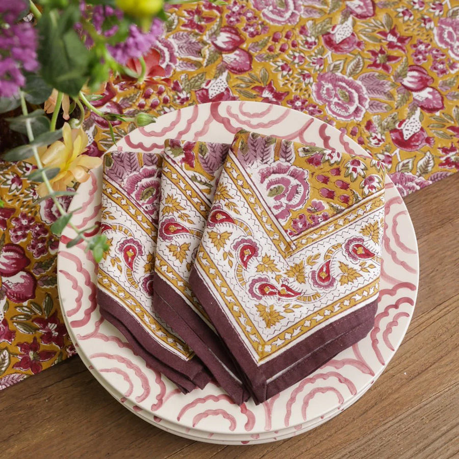 Pomegranate Garden Plum & Ochren Dinner Napkins, s/4