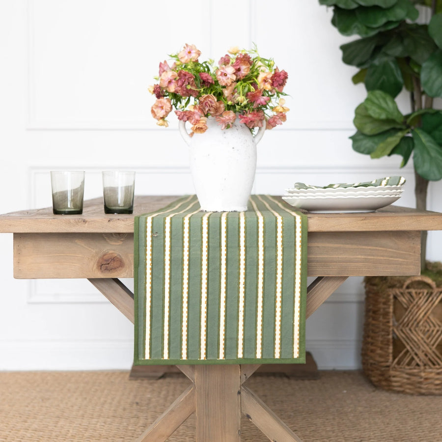 Dotted Stripe Green Table Runner - 14" x 108"