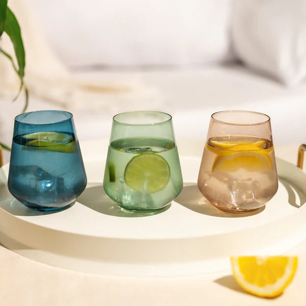 Multi Colored Stemless Wine Glasses, s/6